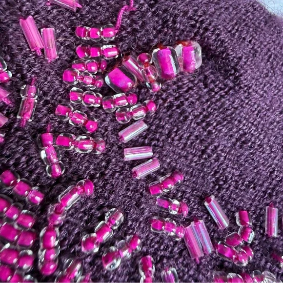 Free People Cardigan Crinkly Purple Pink Wool Silk Beaded Fairy Shrug | Sz L - Picture 9 of 16